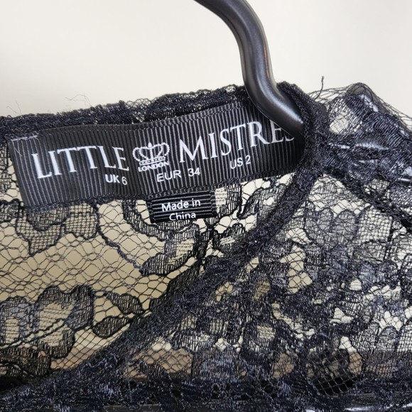 Little Mistress London Carnation black lace flute bell sleeve top size 2 - Picture 4 of 10